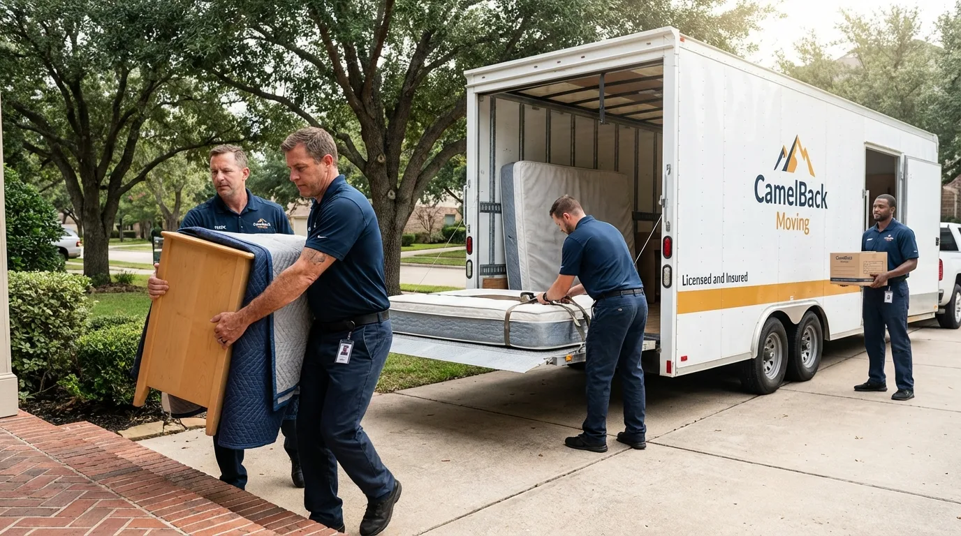 Crew loading residential truck for cross-state move from De Kalb, MS